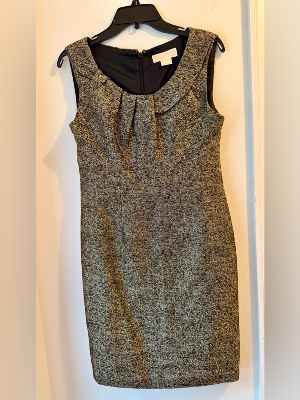 Michael Kors Black and Gray Metallic Tweed Sheath Dress